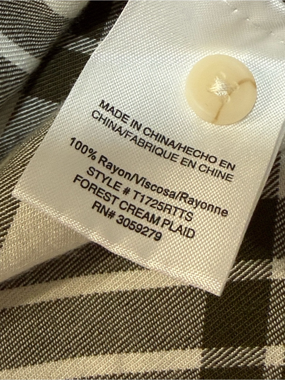 Thread & Supply Cream &  Green Plaid Long Sleeve Button Down Shirt Medium - Picture 14 of 15
